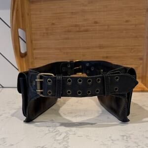 Leather punk steampunk grunge biker black leather belt bag adjustable festival